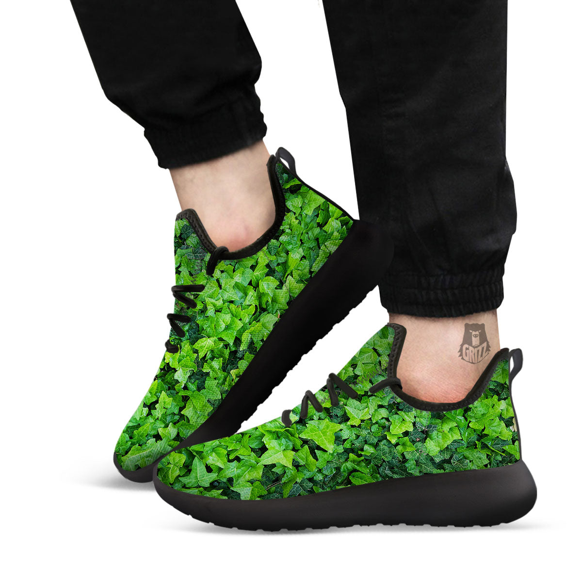 Ivy Wall Green Print Black Athletic Shoes-grizzshop