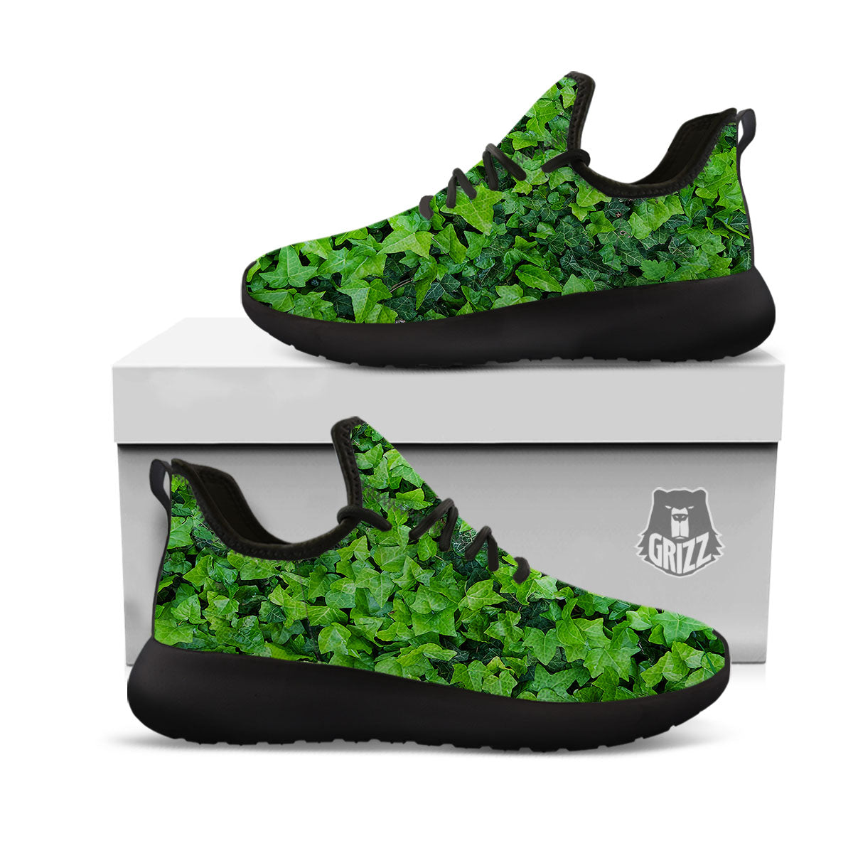 Ivy Wall Green Print Black Athletic Shoes-grizzshop