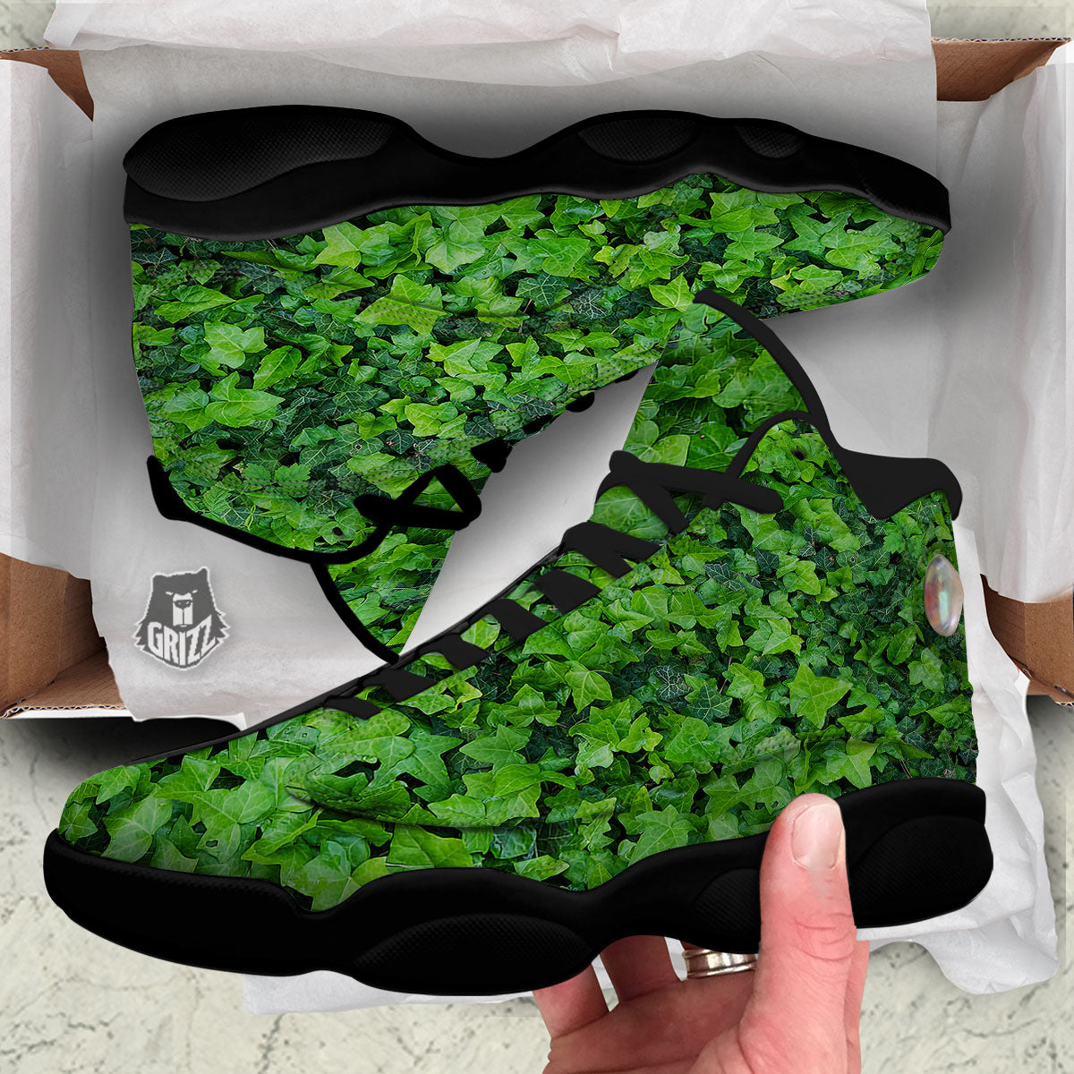 Ivy Wall Green Print Black Basketball Shoes-grizzshop