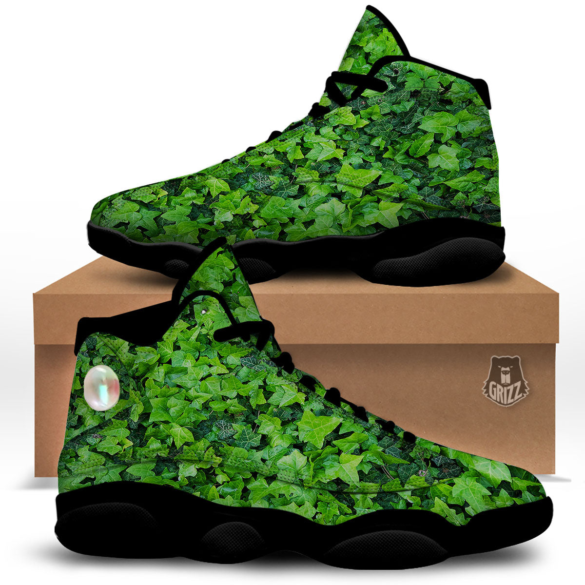 Ivy Wall Green Print Black Basketball Shoes-grizzshop