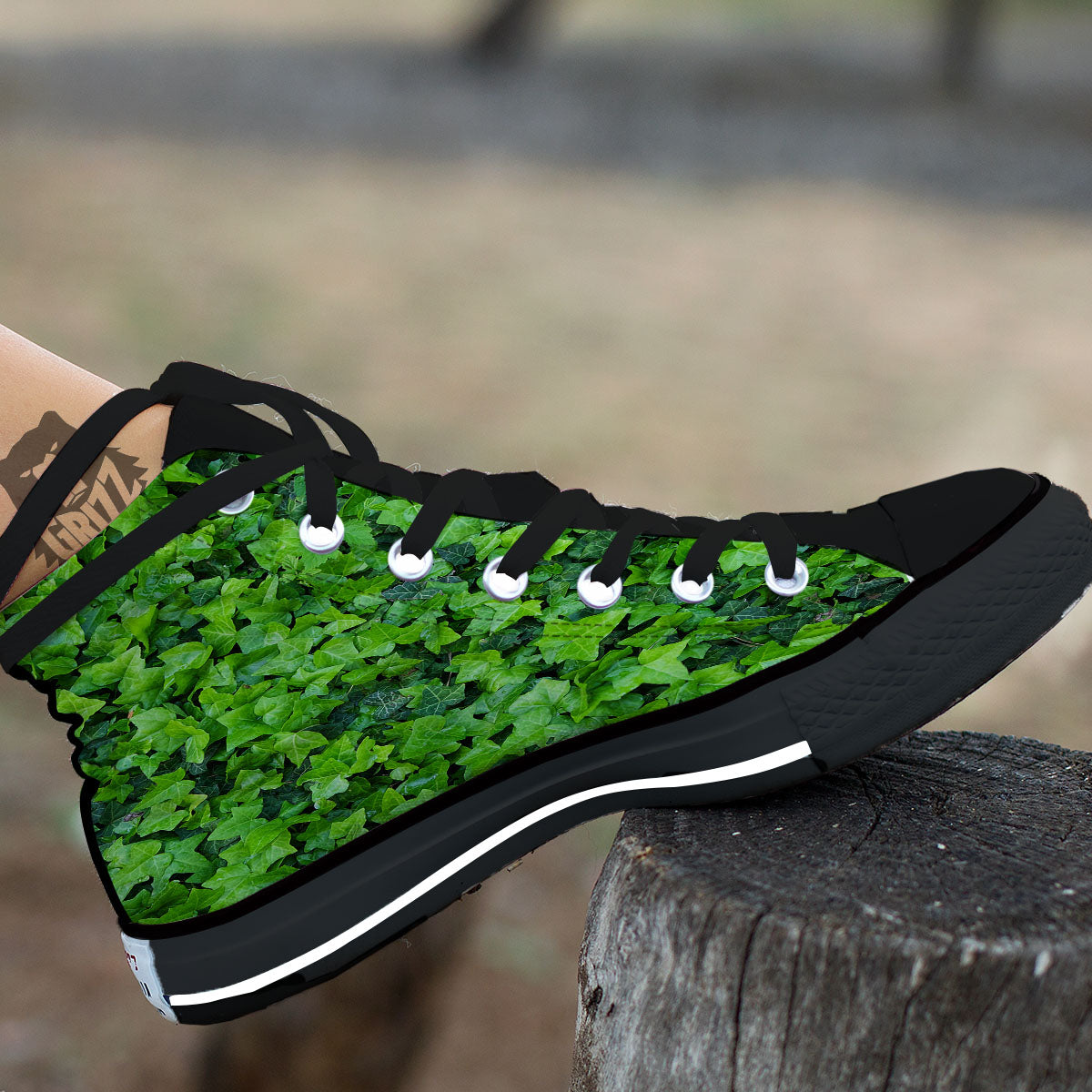 Ivy Wall Green Print Black High Top Shoes-grizzshop