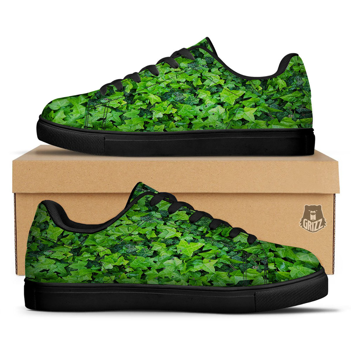 Ivy Wall Green Print Black Low Top Sneakers-grizzshop