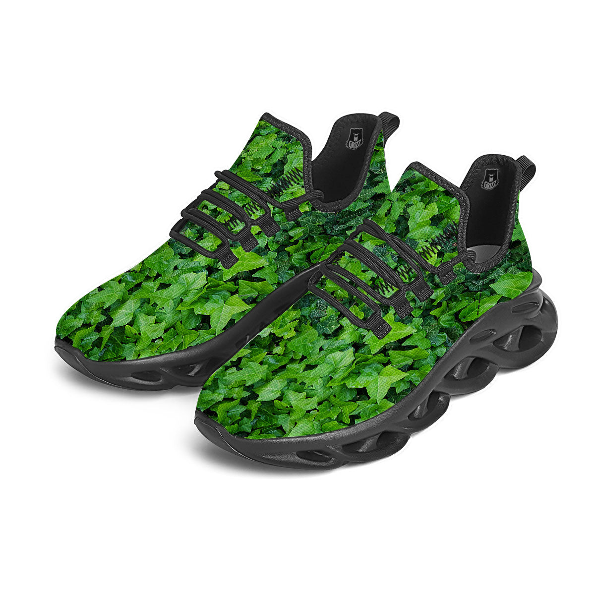Ivy Wall Green Print Black Running Shoes-grizzshop