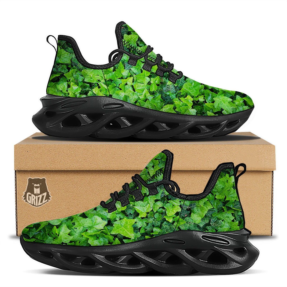 Ivy Wall Green Print Black Running Shoes-grizzshop
