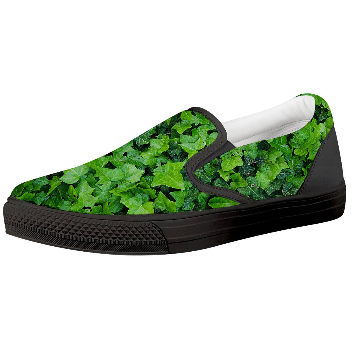 Ivy Wall Green Print Black Slip On Shoes-grizzshop
