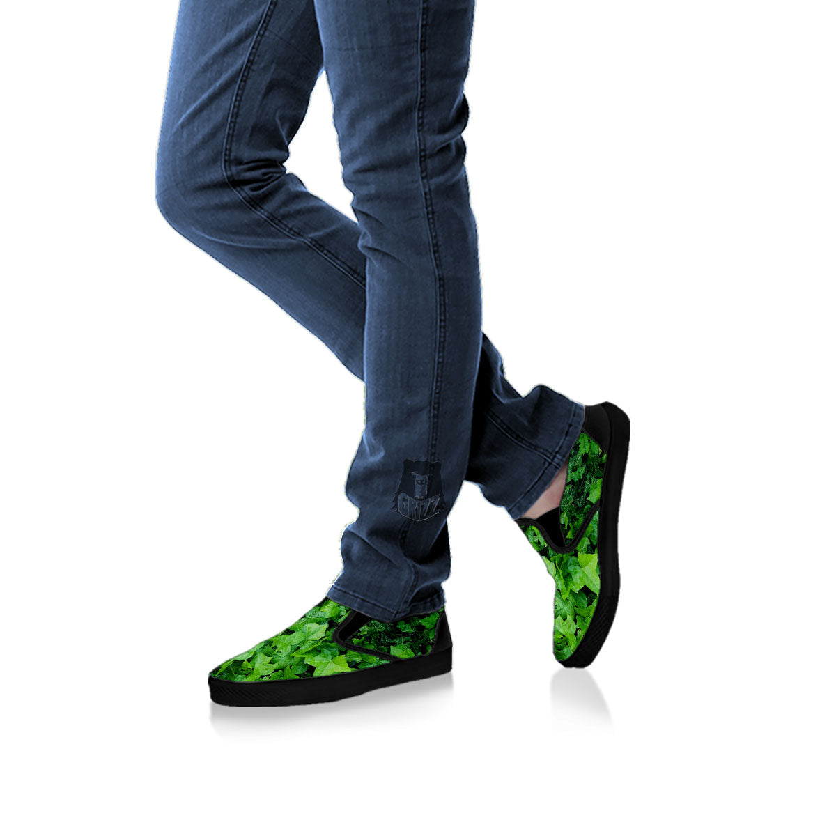 Ivy Wall Green Print Black Slip On Shoes-grizzshop