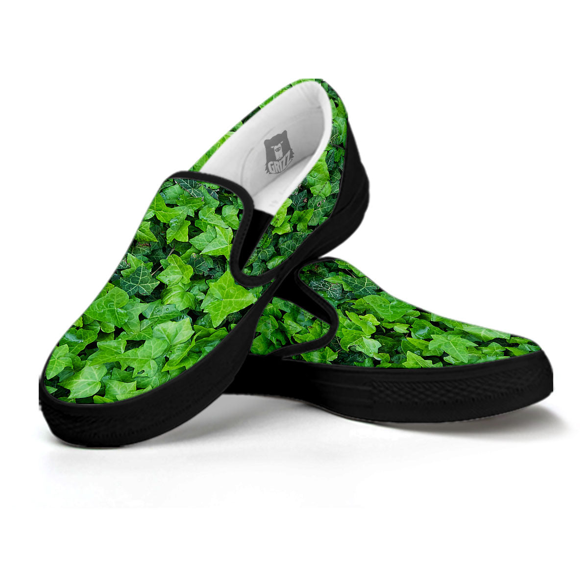 Ivy Wall Green Print Black Slip On Shoes-grizzshop