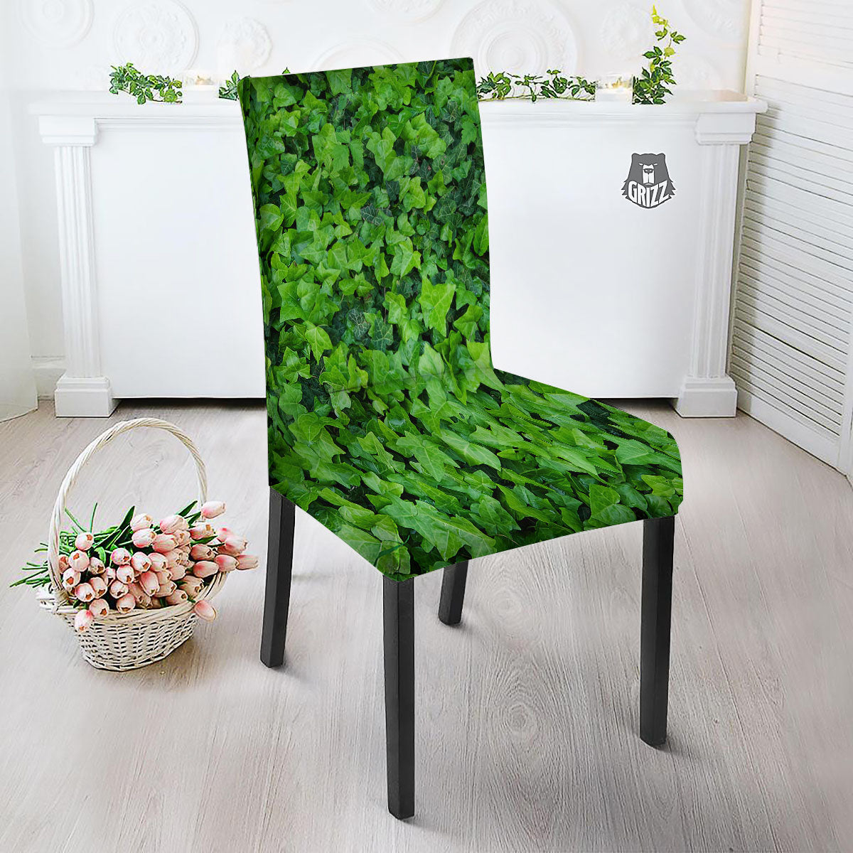 Ivy Wall Green Print Dining Chair Slipcover-grizzshop