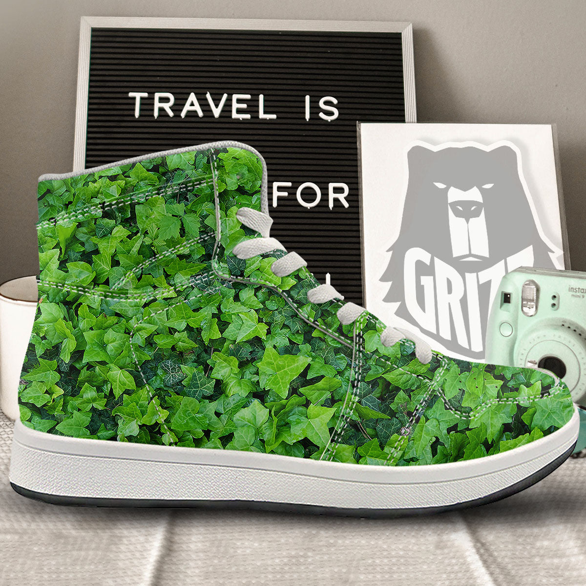 Ivy Wall Green Print High Top Sneakers-grizzshop