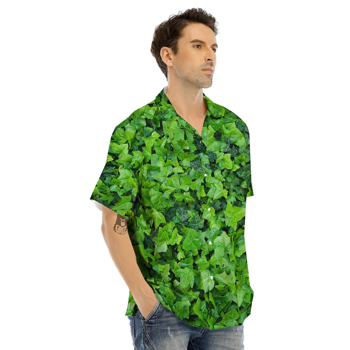 Ivy Wall Green Print Men's Hawaiian Shirt-grizzshop