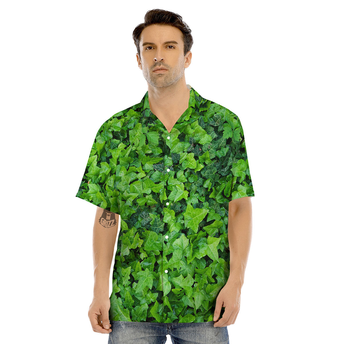 Ivy Wall Green Print Men's Hawaiian Shirt-grizzshop