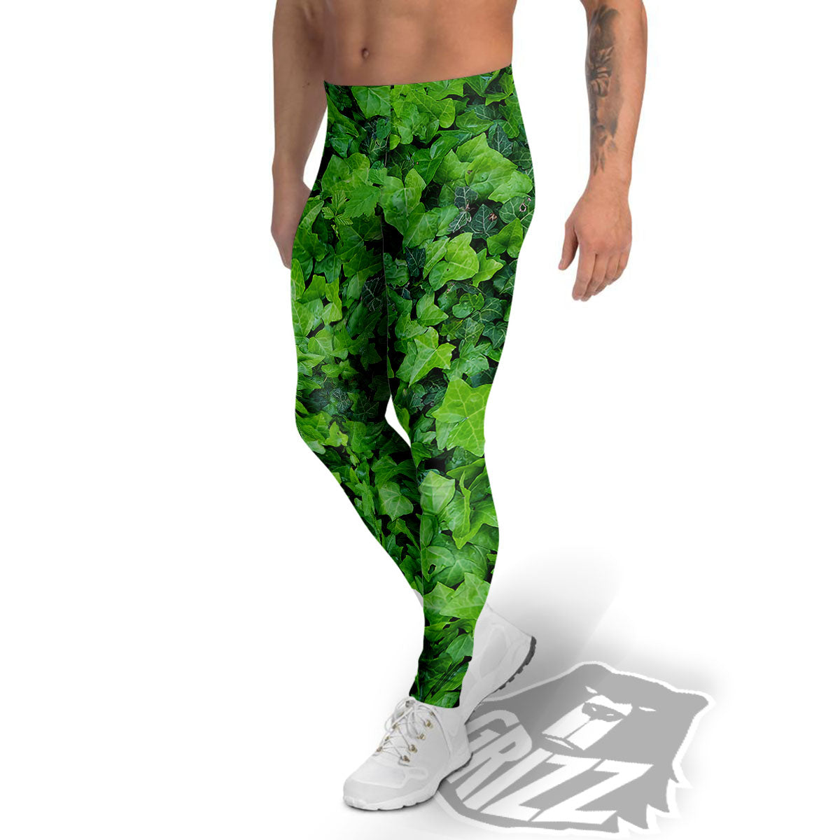 Ivy Wall Green Print Men's Leggings-grizzshop