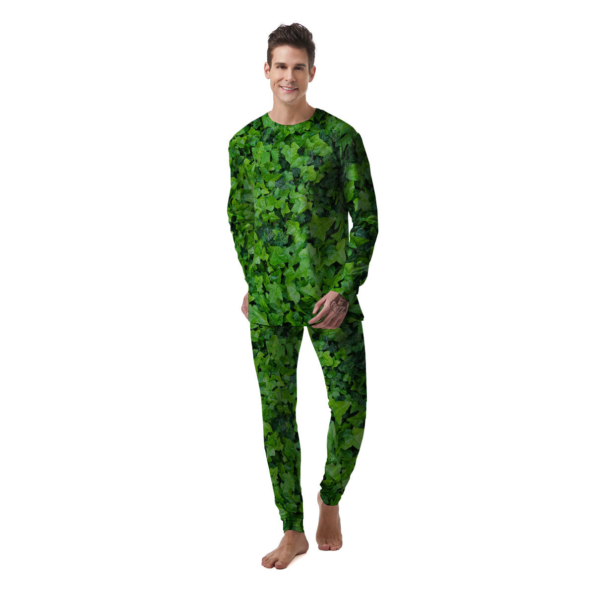 Ivy Wall Green Print Men's Pajamas-grizzshop