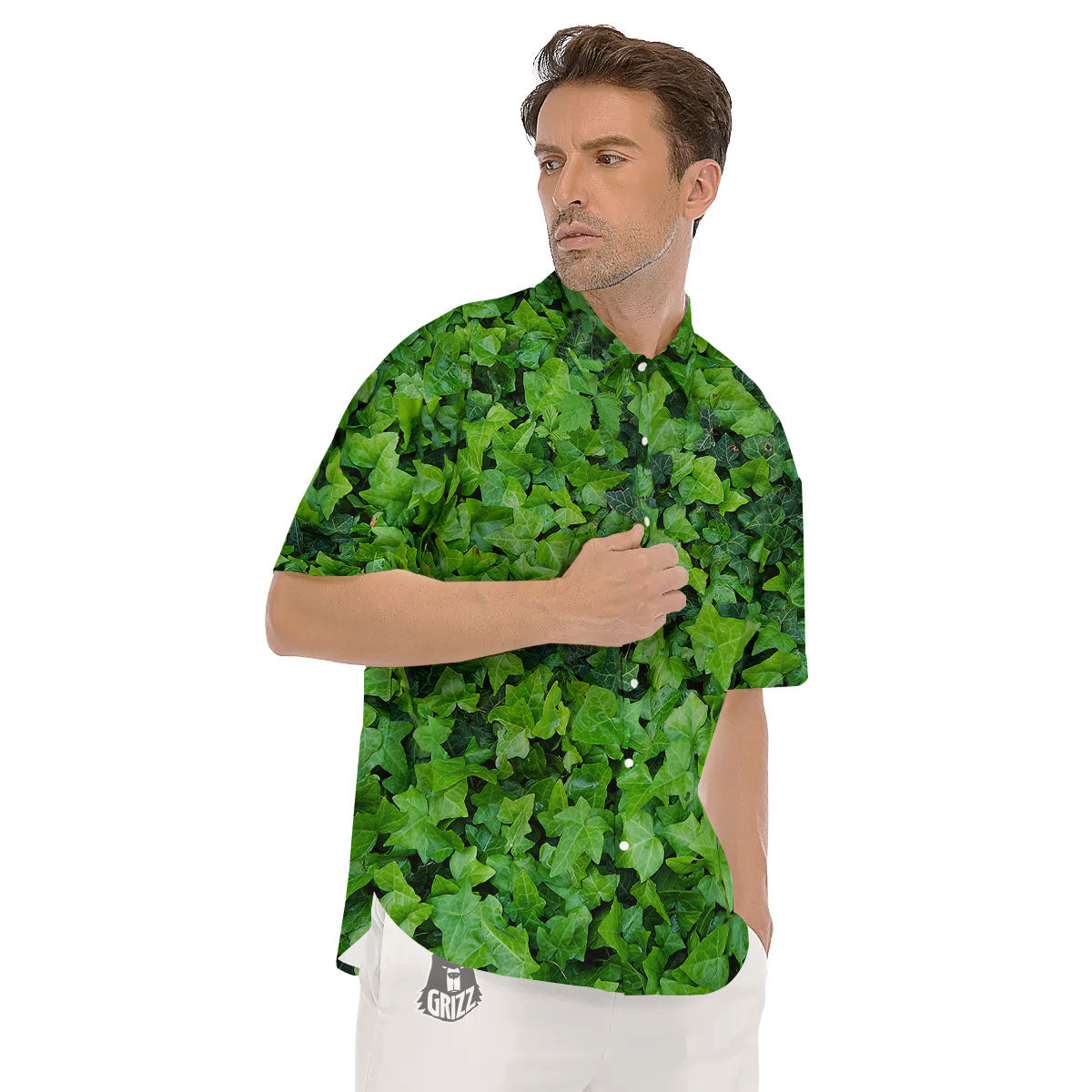 Ivy Wall Green Print Men's Short Sleeve Shirts-grizzshop