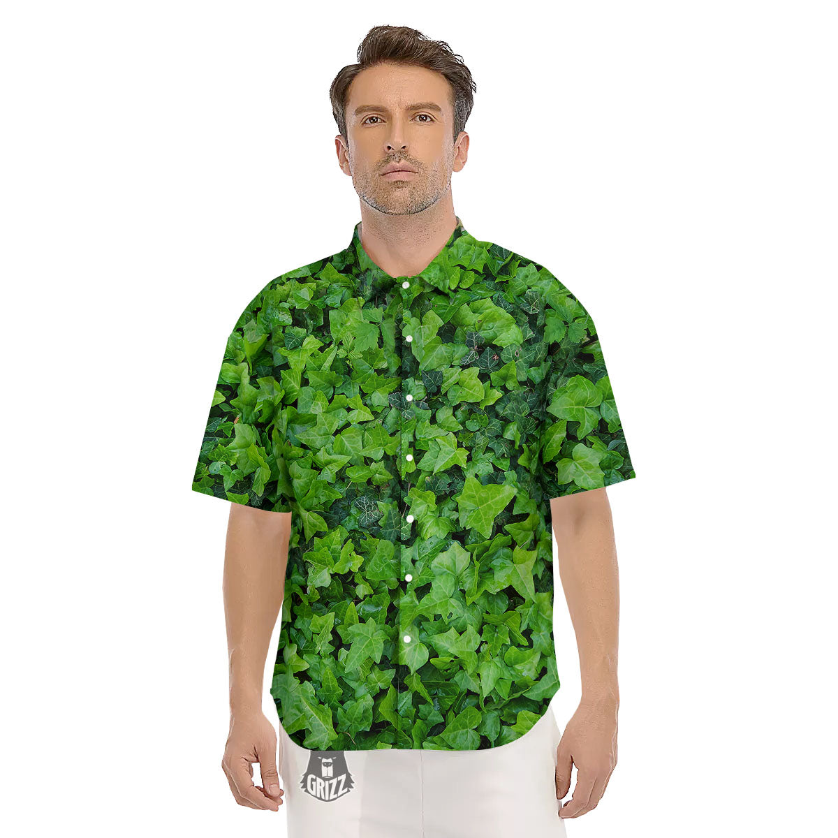 Ivy Wall Green Print Men's Short Sleeve Shirts-grizzshop