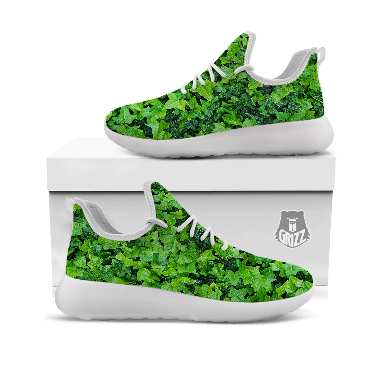 Ivy Wall Green Print White Athletic Shoes-grizzshop