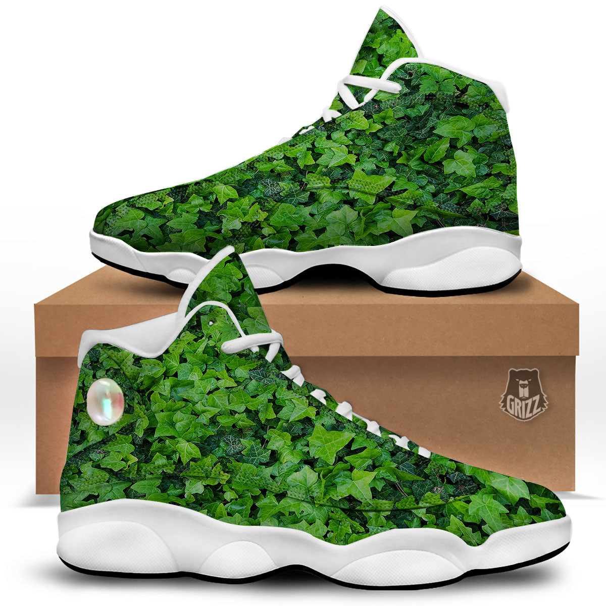Ivy Wall Green Print White Basketball Shoes-grizzshop