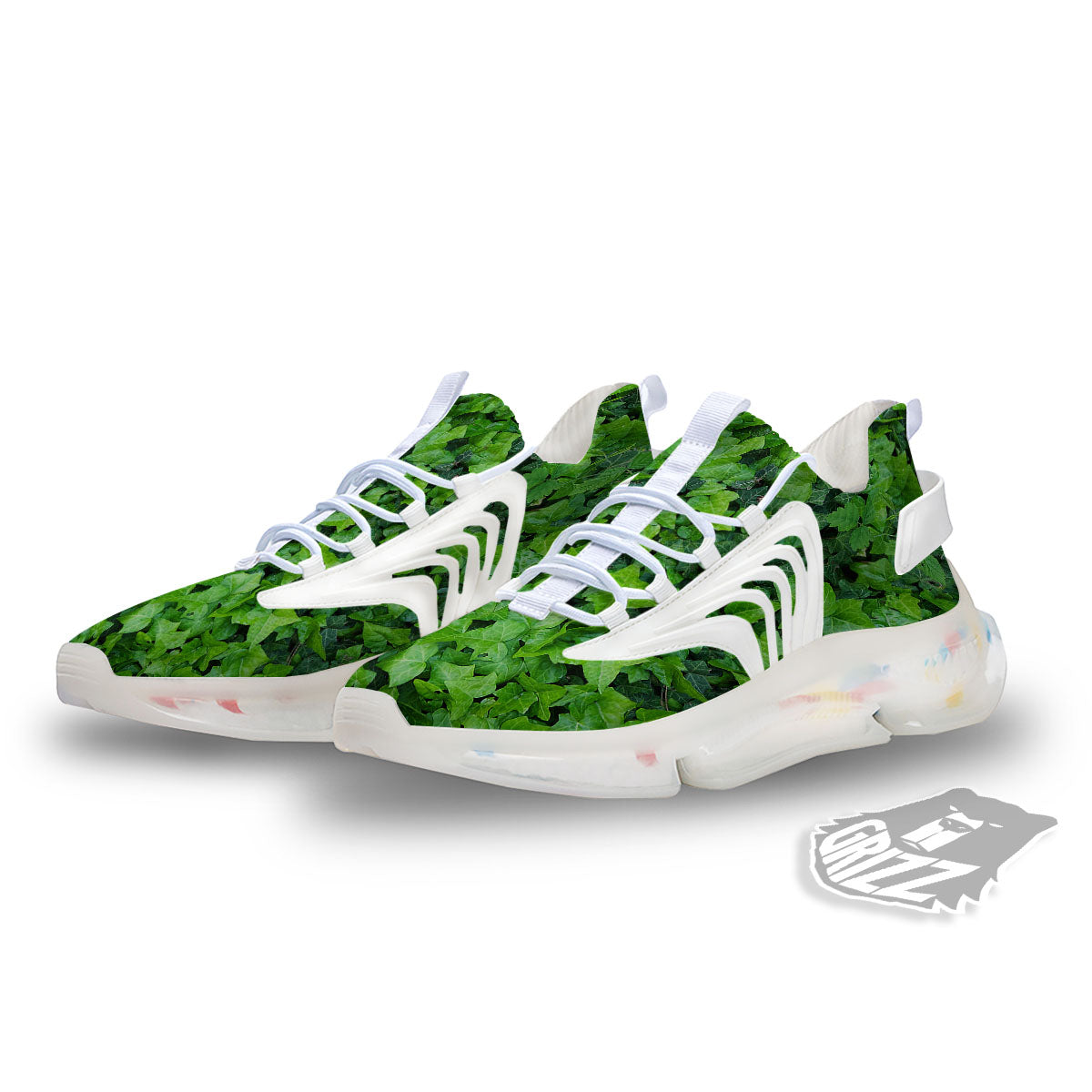 Ivy Wall Green Print White Gym Shoes-grizzshop
