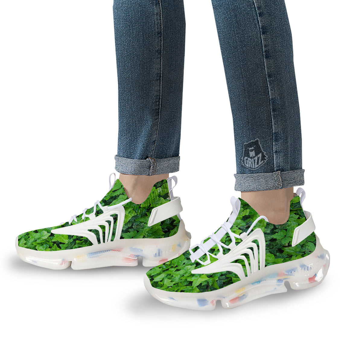 Ivy Wall Green Print White Gym Shoes-grizzshop