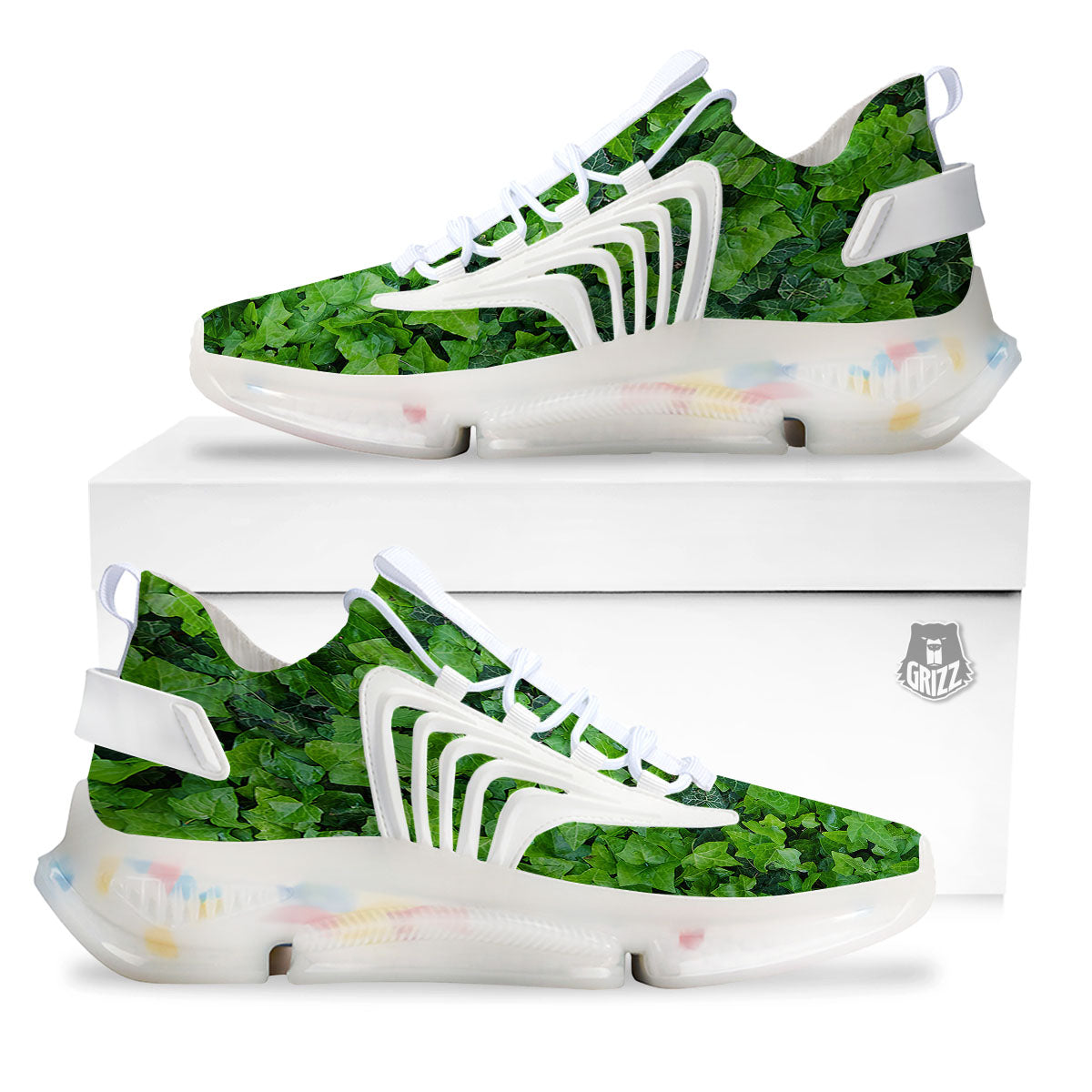 Ivy Wall Green Print White Gym Shoes-grizzshop