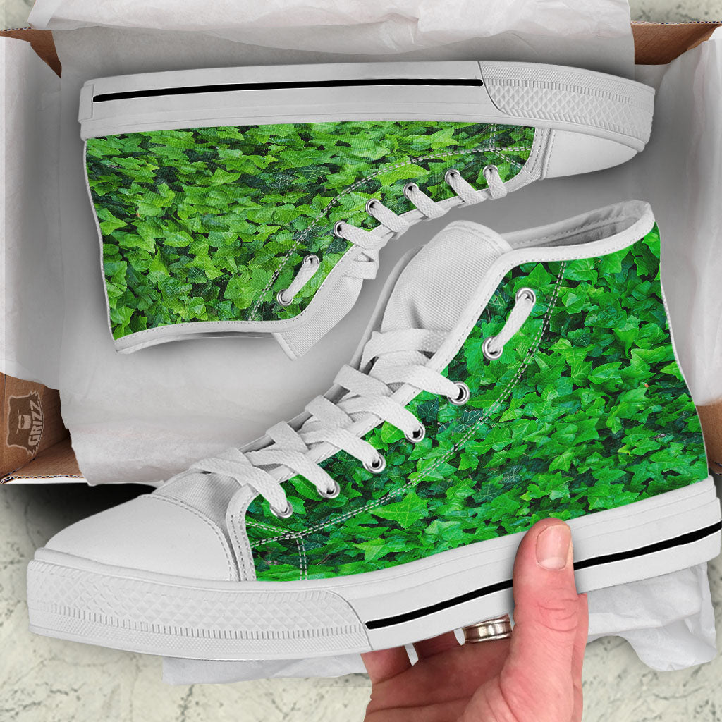 Ivy Wall Green Print White High Top Shoes-grizzshop