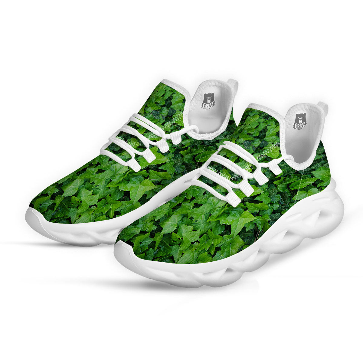 Ivy Wall Green Print White Running Shoes-grizzshop