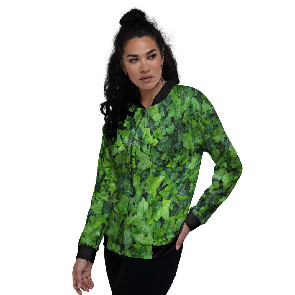 Ivy Wall Green Print Women's Bomber Jacket-grizzshop