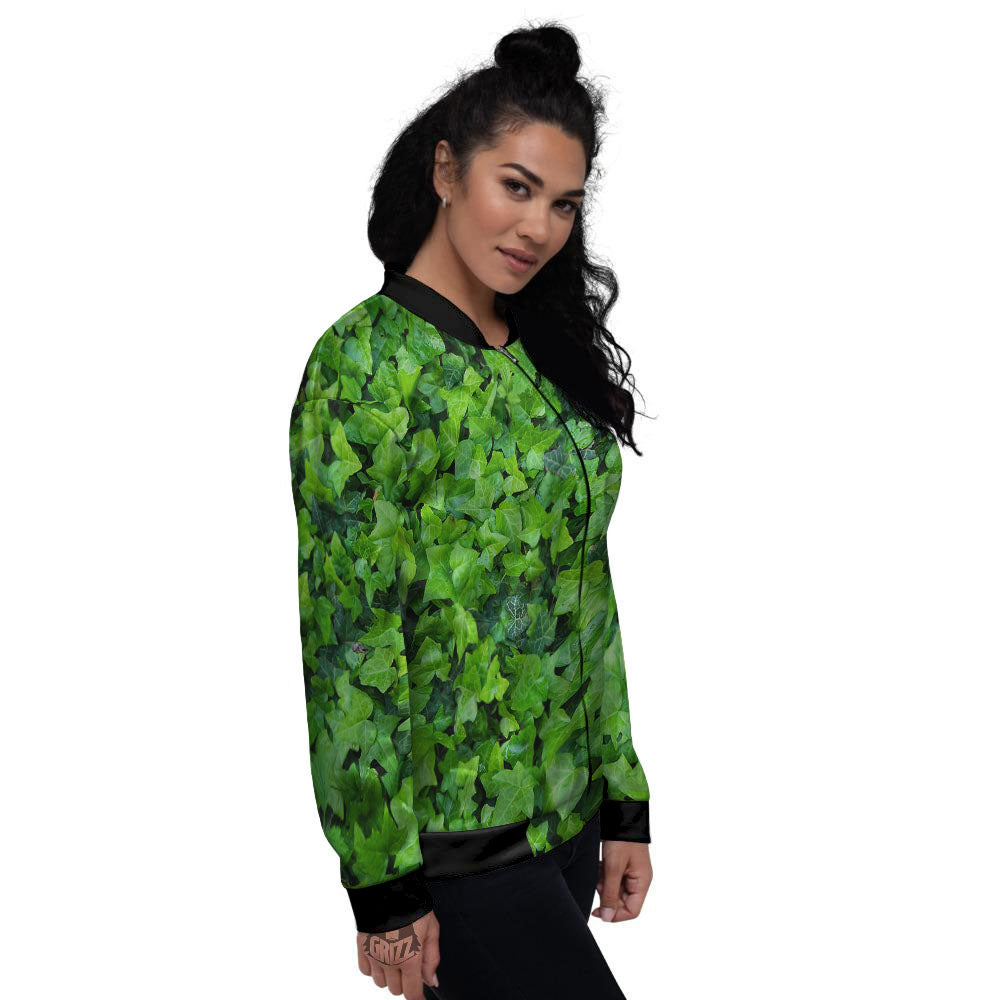 Ivy Wall Green Print Women's Bomber Jacket-grizzshop