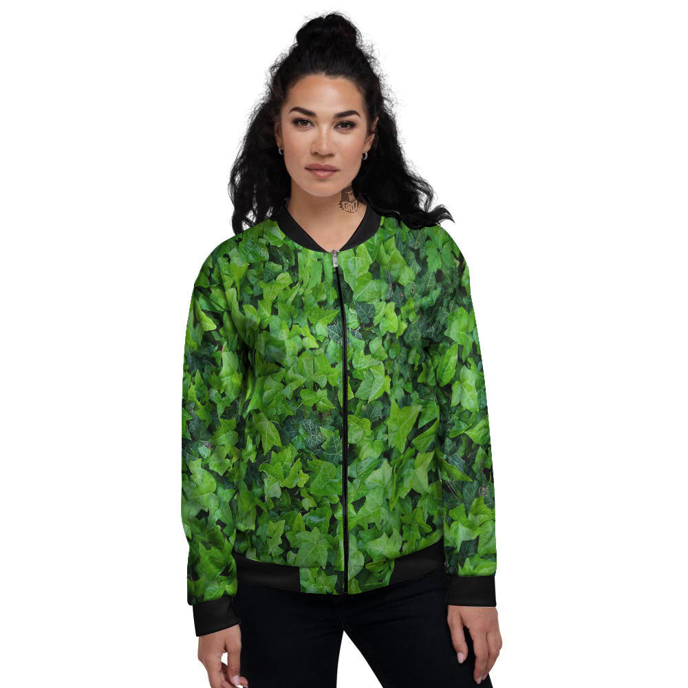 Ivy Wall Green Print Women's Bomber Jacket-grizzshop
