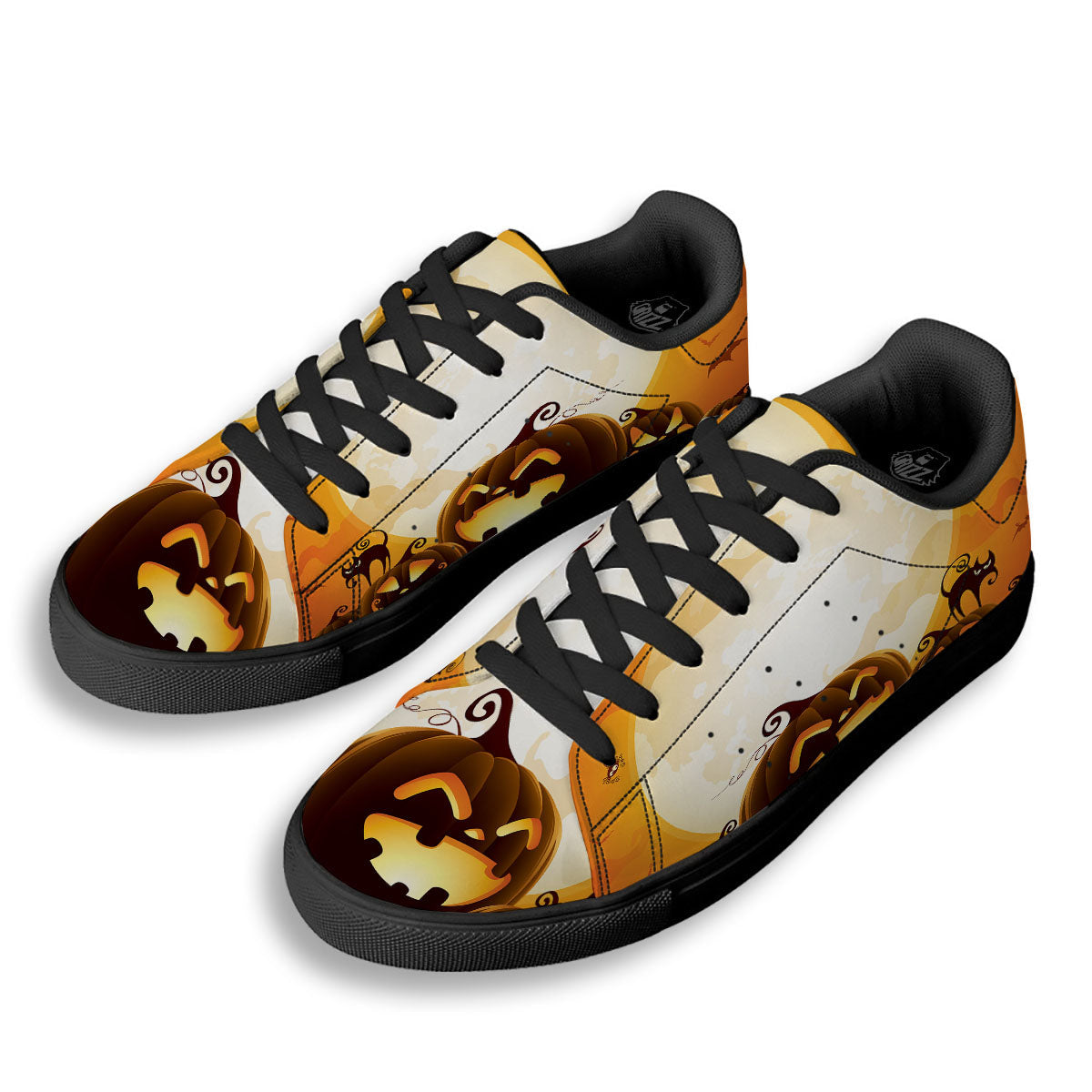 Jack-O'-Lantern Pumpkin Halloween Print Black Low Top Sneakers-grizzshop