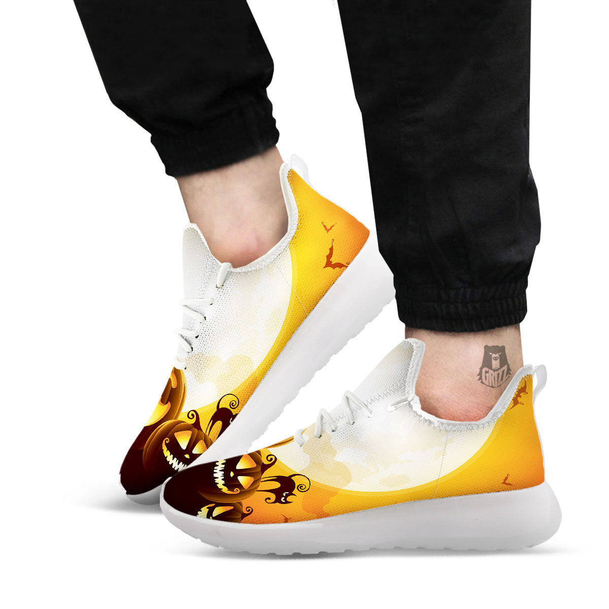 Jack-O'-Lantern Pumpkin Halloween Print White Athletic Shoes-grizzshop