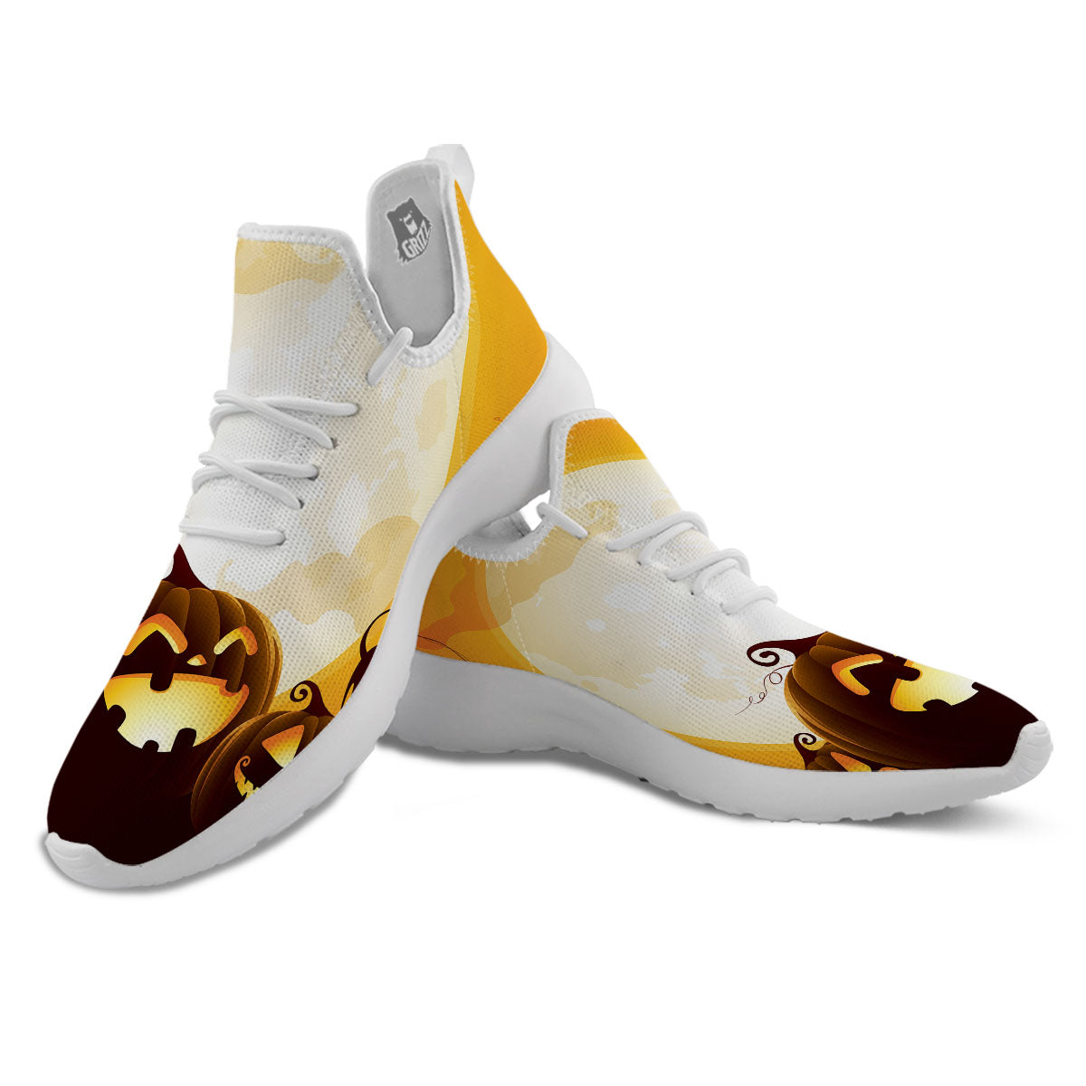 Jack-O'-Lantern Pumpkin Halloween Print White Athletic Shoes-grizzshop