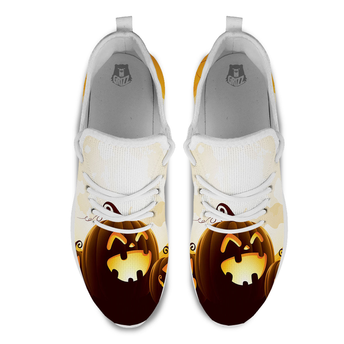 Jack-O'-Lantern Pumpkin Halloween Print White Athletic Shoes-grizzshop