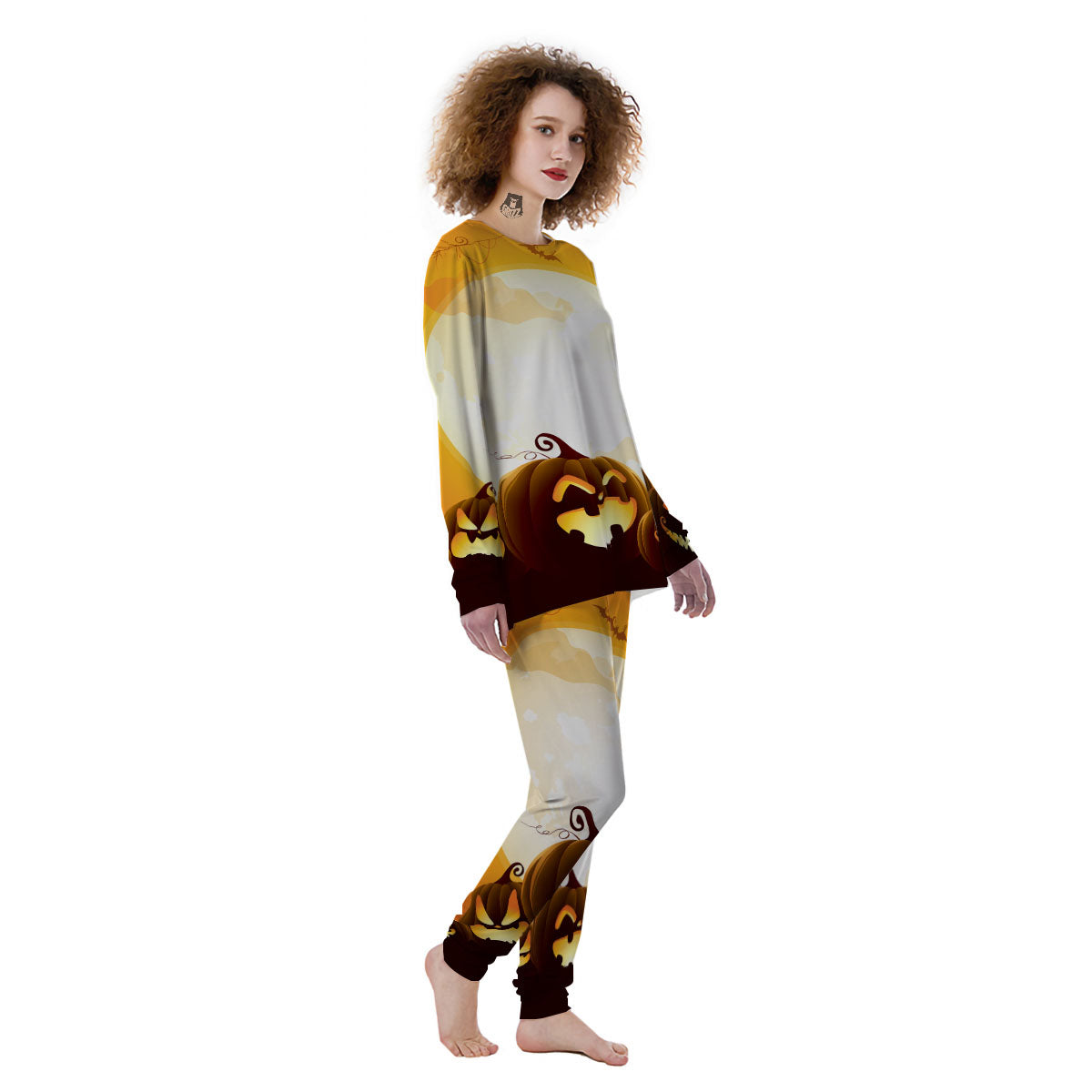 Jack-O'-Lantern Pumpkin Halloween Print Women's Pajamas-grizzshop