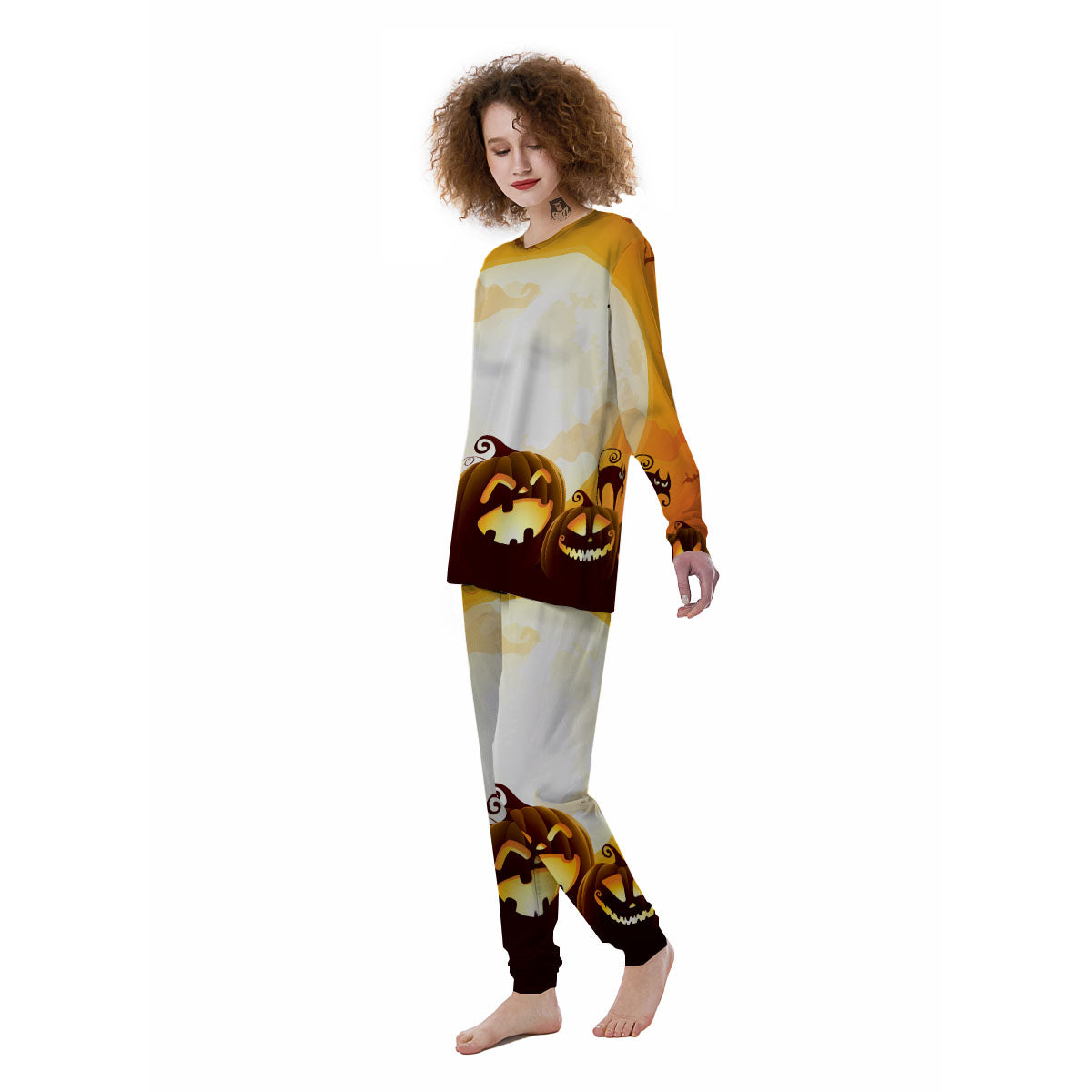 Jack-O'-Lantern Pumpkin Halloween Print Women's Pajamas-grizzshop