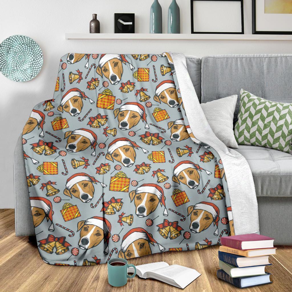 Jack Russell Dog Christmas Pattern Print Blanket-grizzshop