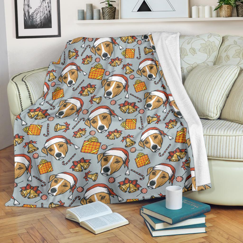 Jack Russell Dog Christmas Pattern Print Blanket-grizzshop