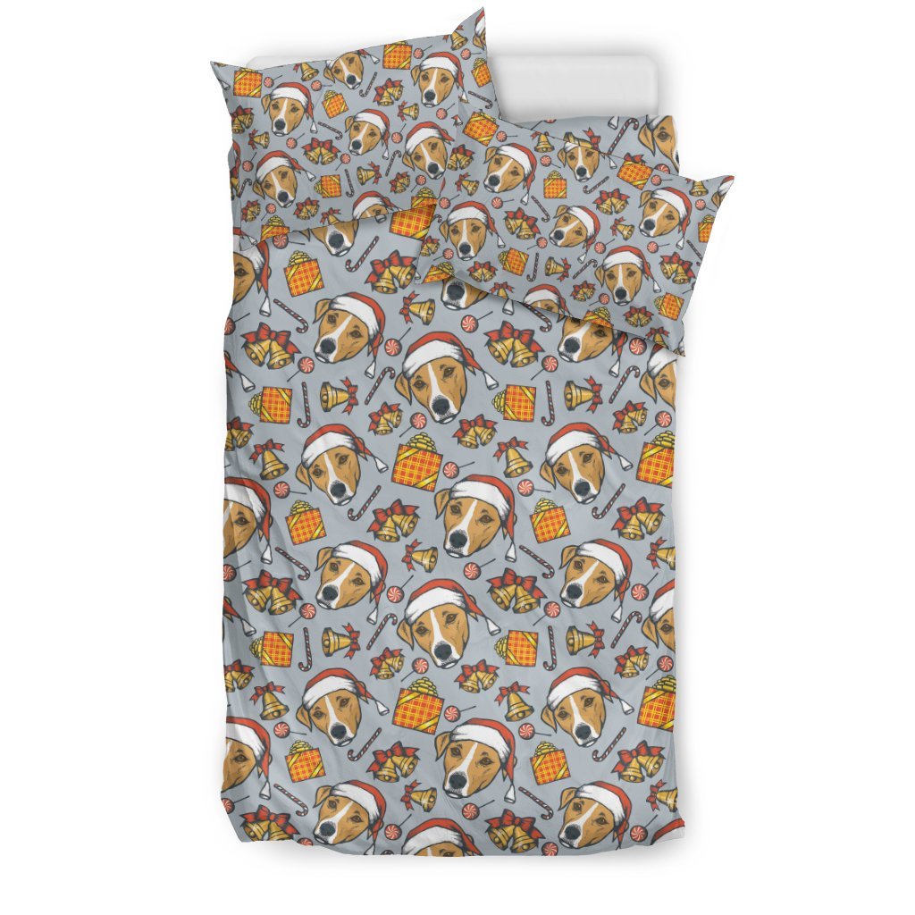 Jack Russell Dog Christmas Pattern Print Duvet Cover Bedding Set-grizzshop