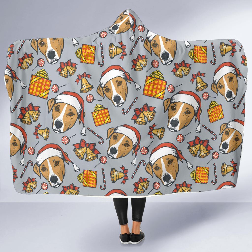 Jack Russell Dog Christmas Pattern Print Hooded Blanket-grizzshop