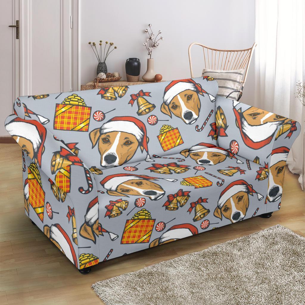 Jack Russell Dog Christmas Pattern Print Loveseat Cover-grizzshop