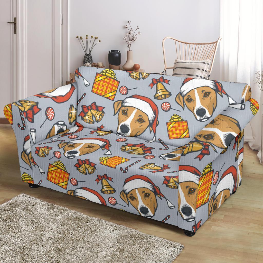 Jack Russell Dog Christmas Pattern Print Loveseat Cover-grizzshop