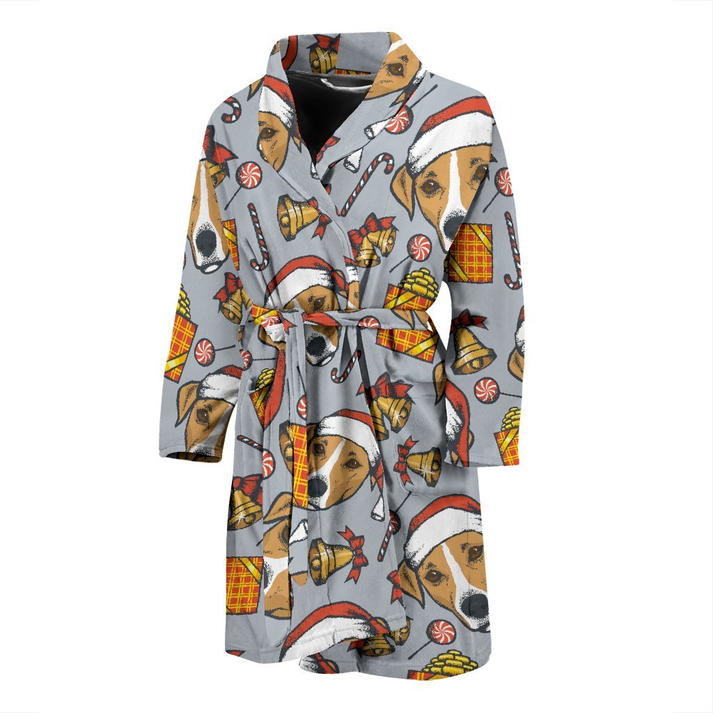 Jack Russell Dog Christmas Pattern Print Men Long Robe-grizzshop