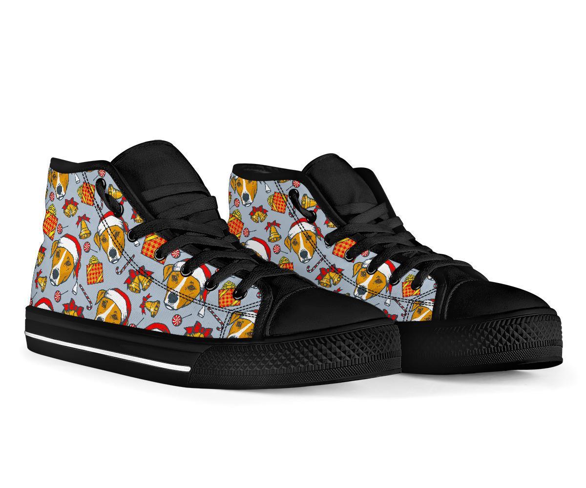 Jack Russell Dog Christmas Pattern Print Men Women's High Top Shoes-grizzshop
