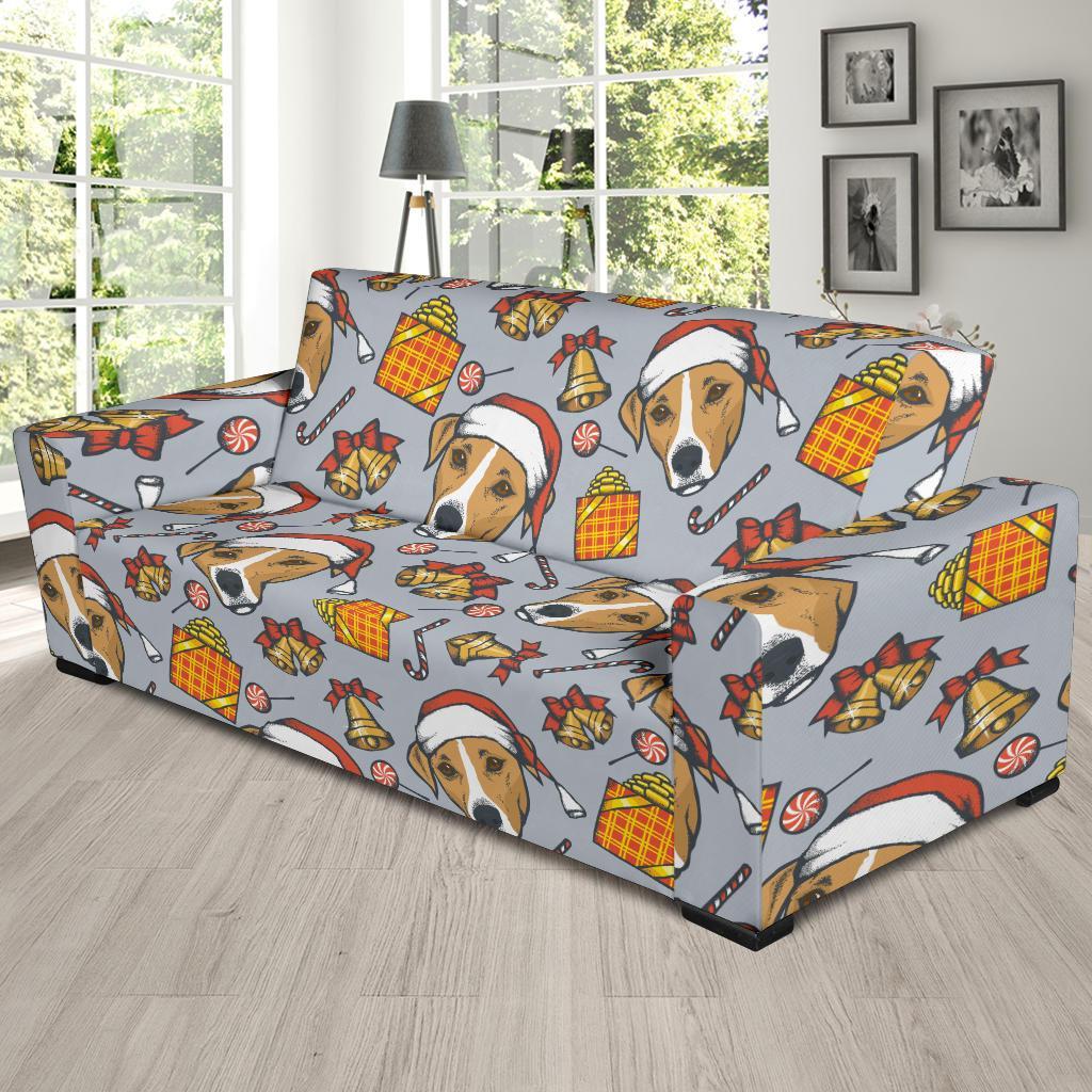 Jack Russell Dog Christmas Pattern Print Sofa Covers-grizzshop