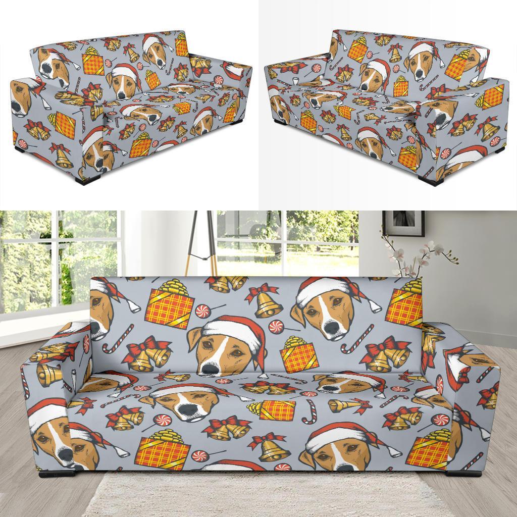 Jack Russell Dog Christmas Pattern Print Sofa Covers-grizzshop