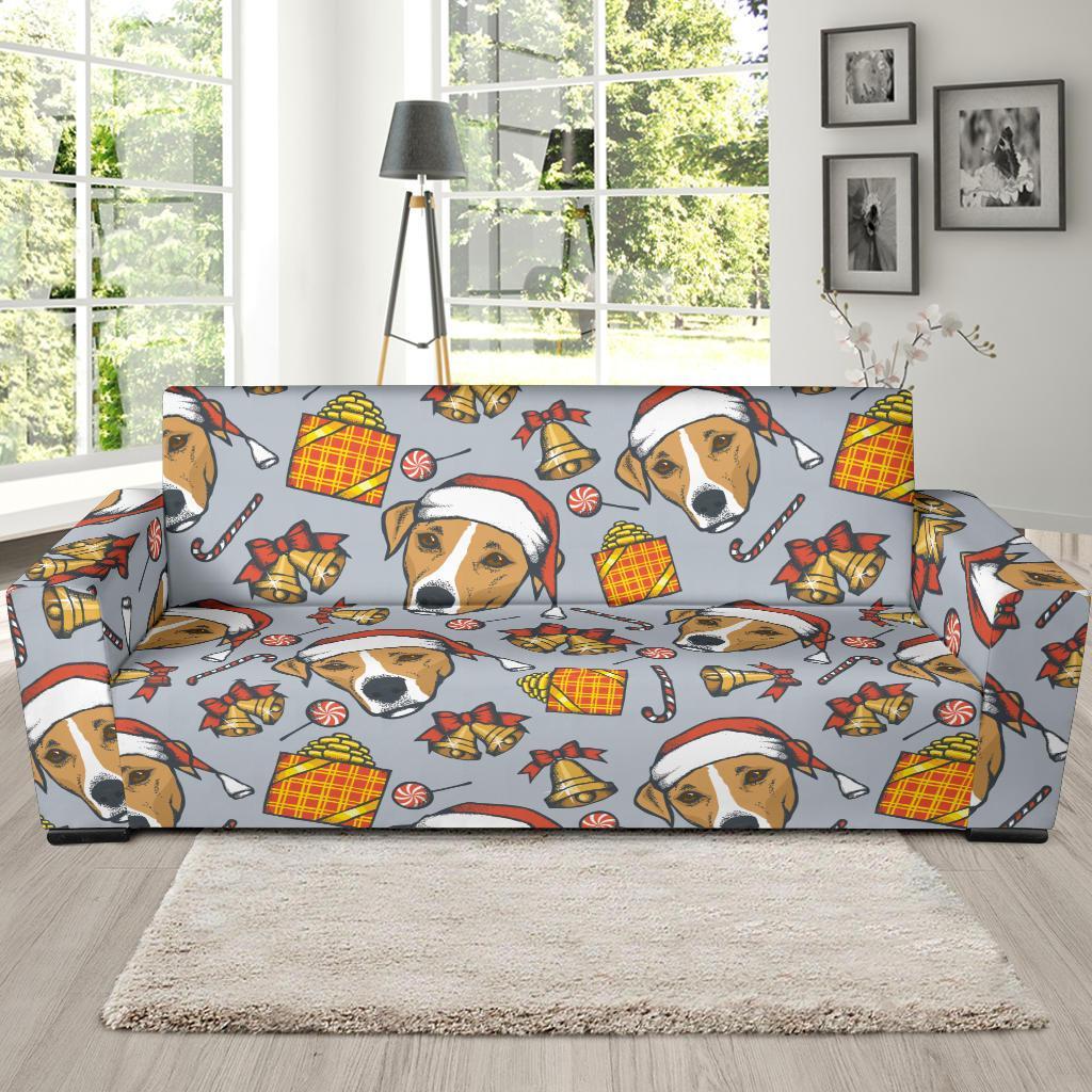 Jack Russell Dog Christmas Pattern Print Sofa Covers-grizzshop