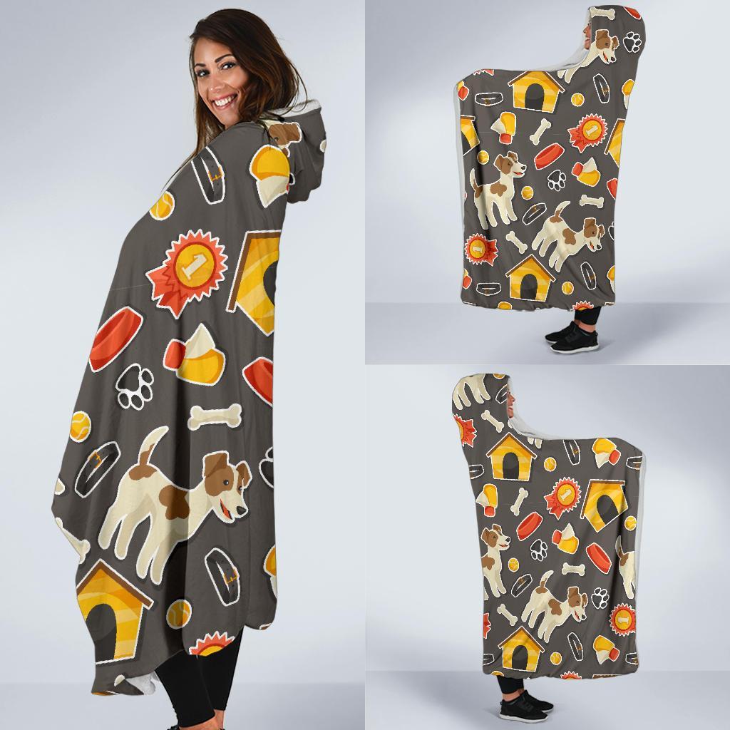 Jack Russell Dog Pattern Print Hooded Blanket-grizzshop