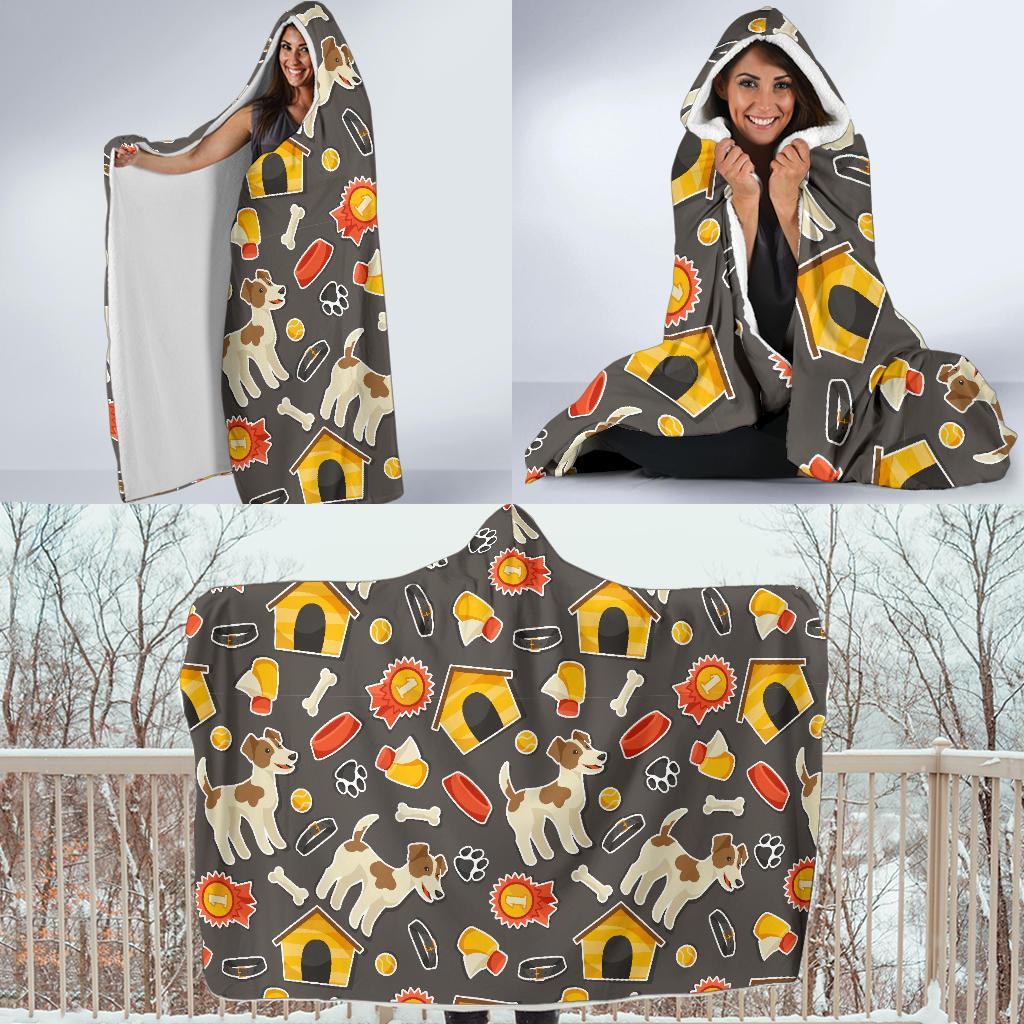 Jack Russell Dog Pattern Print Hooded Blanket-grizzshop