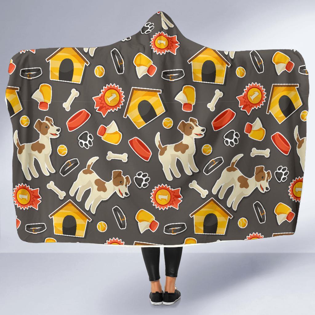 Jack Russell Dog Pattern Print Hooded Blanket-grizzshop
