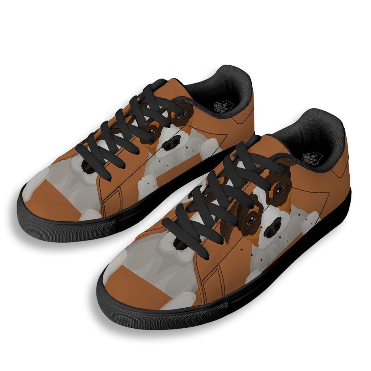 Jack Russell Terrier Cartoon Print Black Low Top Sneakers-grizzshop